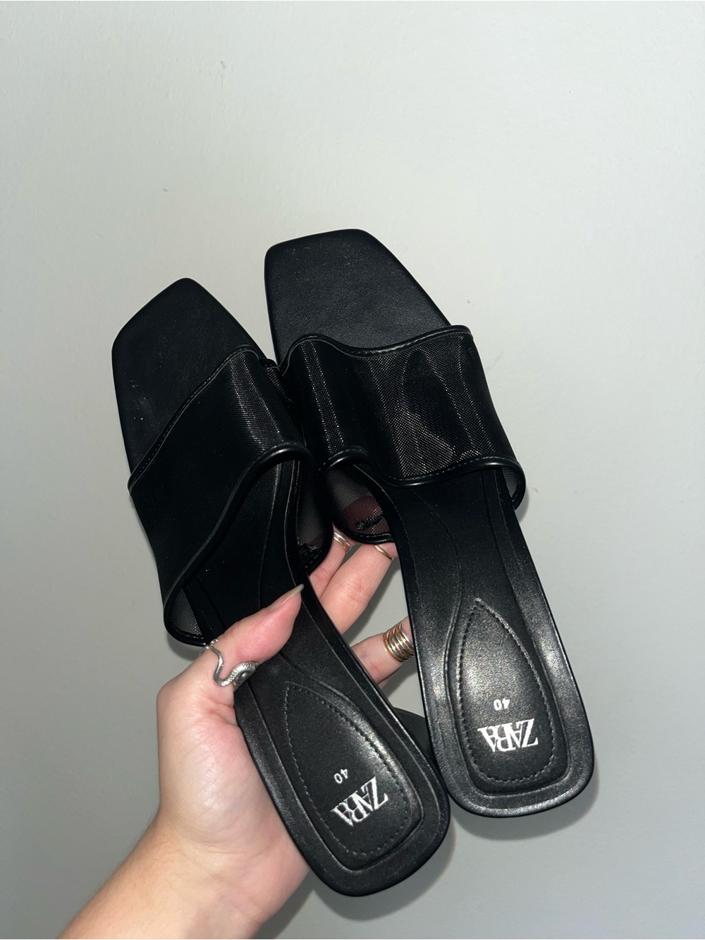 ZARA Black Square-Toe Slide Mules